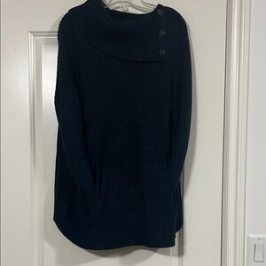 Women's Black / BLUE Sweater with Button Detail and kangaroo pouch front